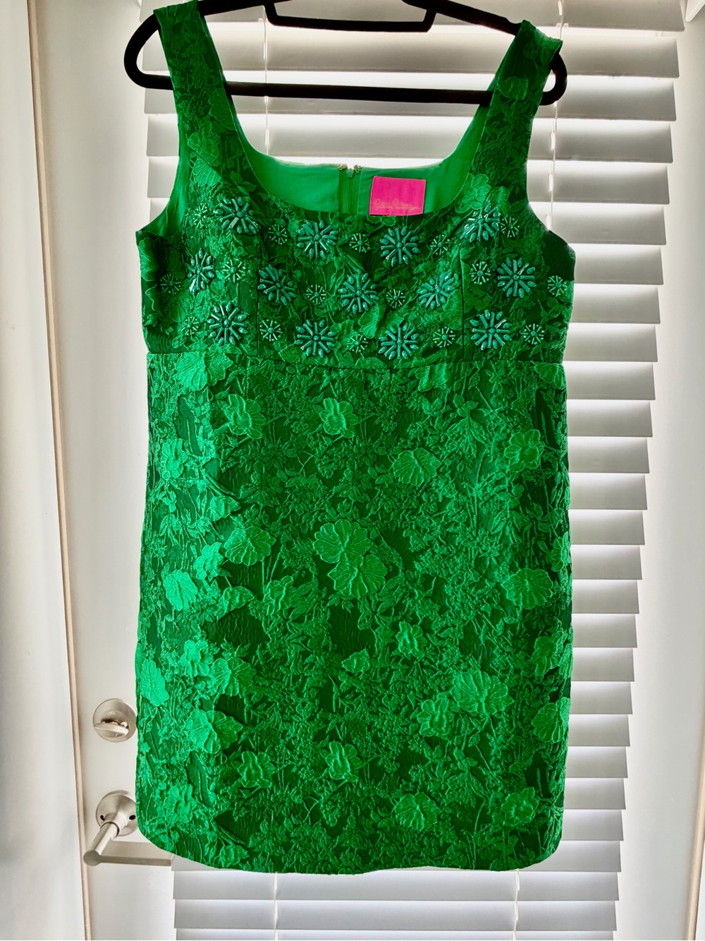 Lilly Pulitzer Emerald Green Floral Lace Shift Dress with Embellished Bodice